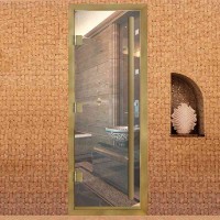 Дверь Премьер 60G  Прозрачная АРТА с профилем под золото