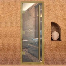 Дверь Премьер 60G  Прозрачная АРТА с профилем под золото