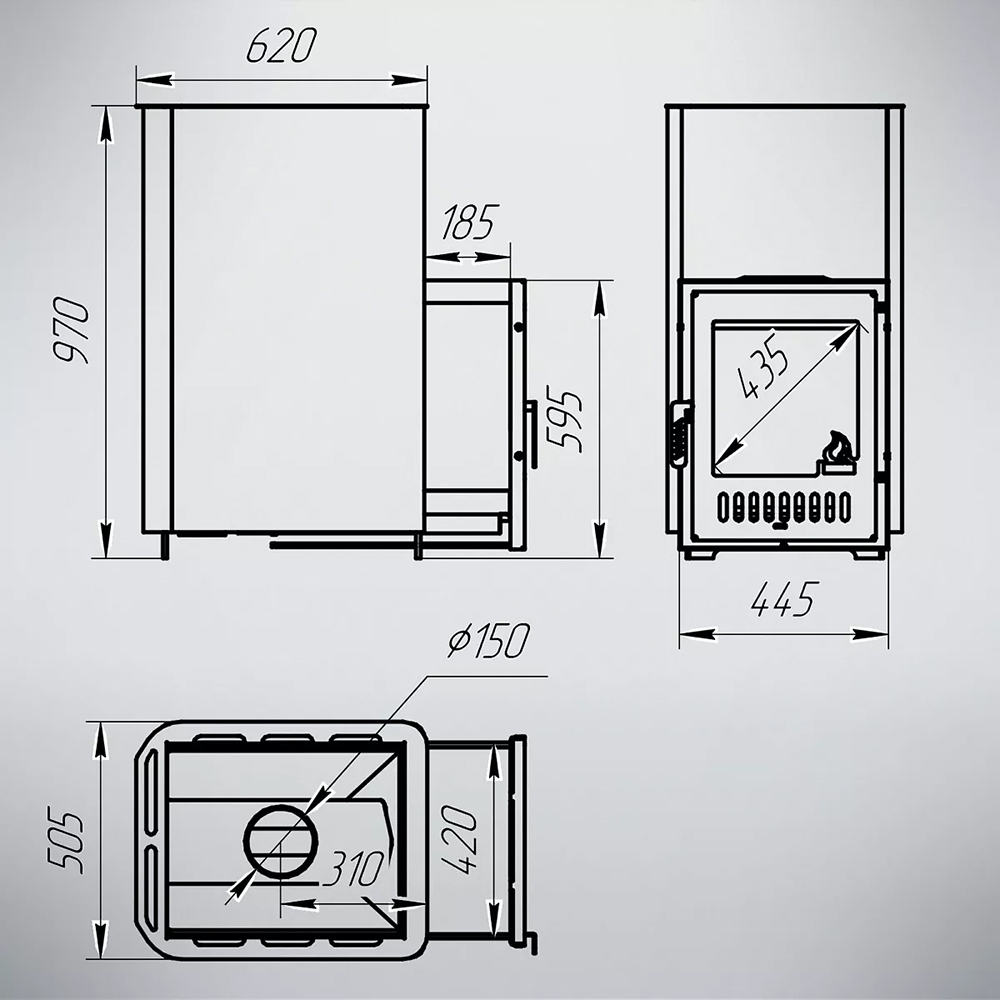 Печь для бани Варвара Волжанка c выносной топкой 185 мм дверка с заглушкой под стекло, парная 24 – 40 м³