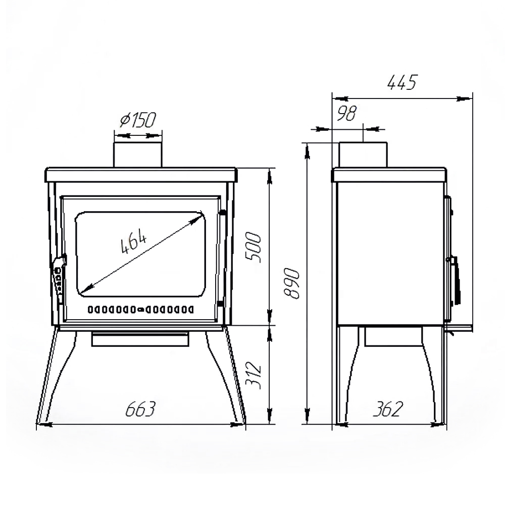 Печь-камин Афина Комфортс широкой топкой, отапливаемое помещение 70 – 140 м³