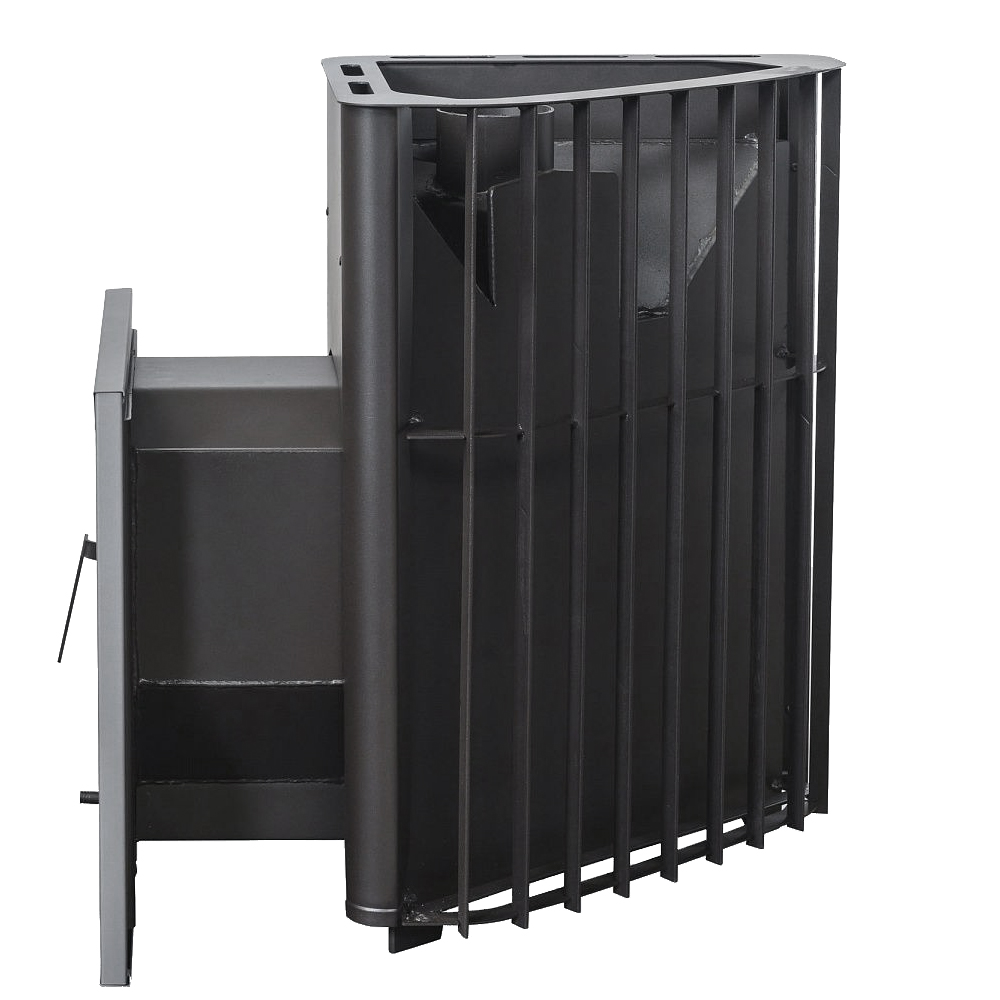 Печь для бани Варвара Бермуда угловой левой установки c выносной топкой 200 мм дверка со стеклом, парная 6 – 12 м³