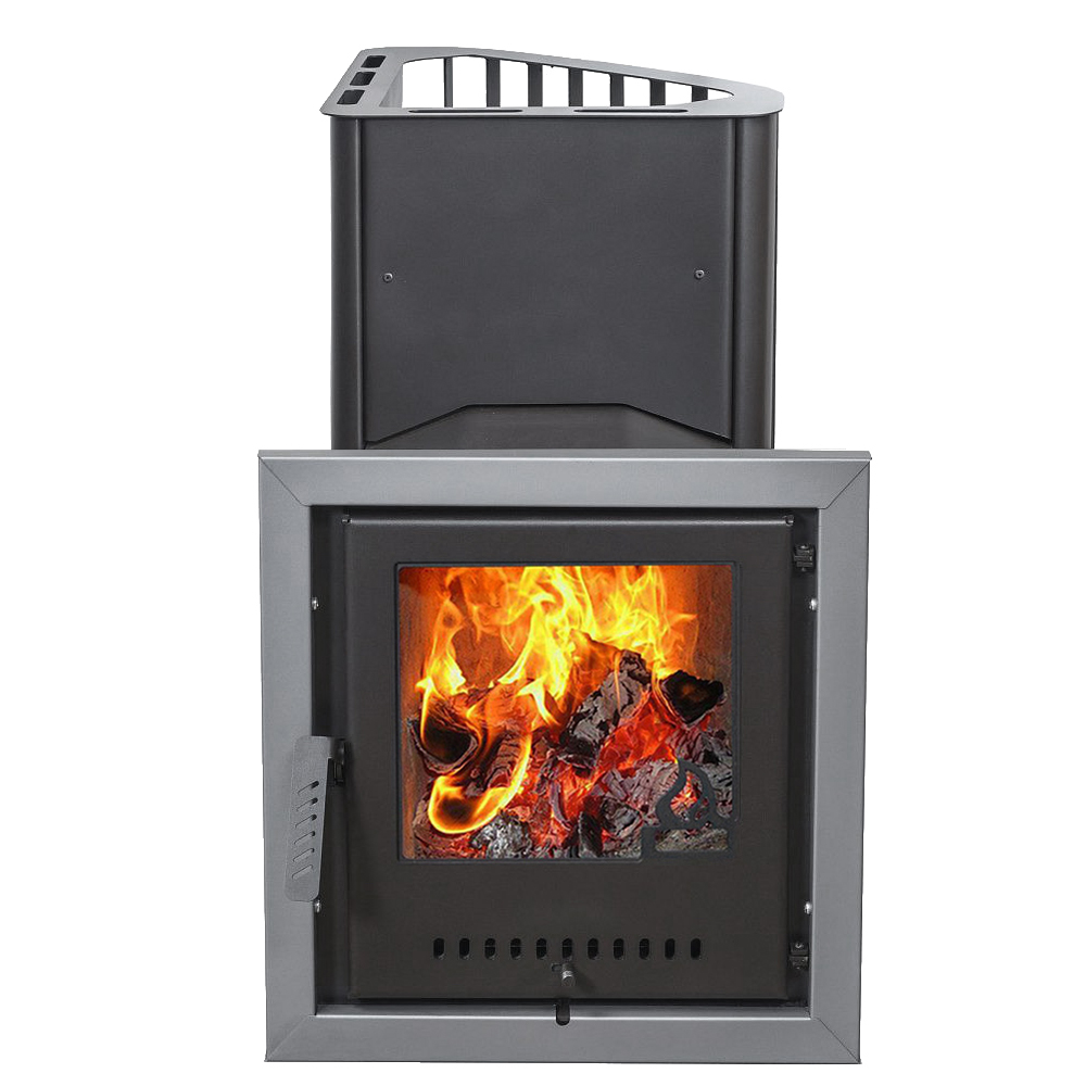 Печь для бани Варвара Бермуда угловая левая c выносной топкой 300 мм дверка со стеклом, парная 6 – 12 м³