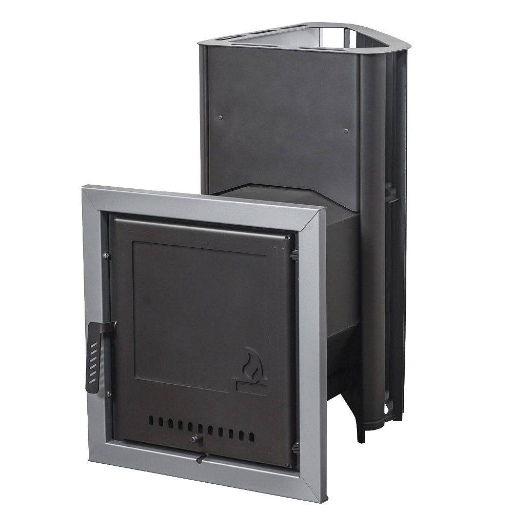 Печь для бани Варвара Бермуда угловая левая c выносной топкой 300 мм дверка с заглушкой под стекло, парная 6 – 12 м³