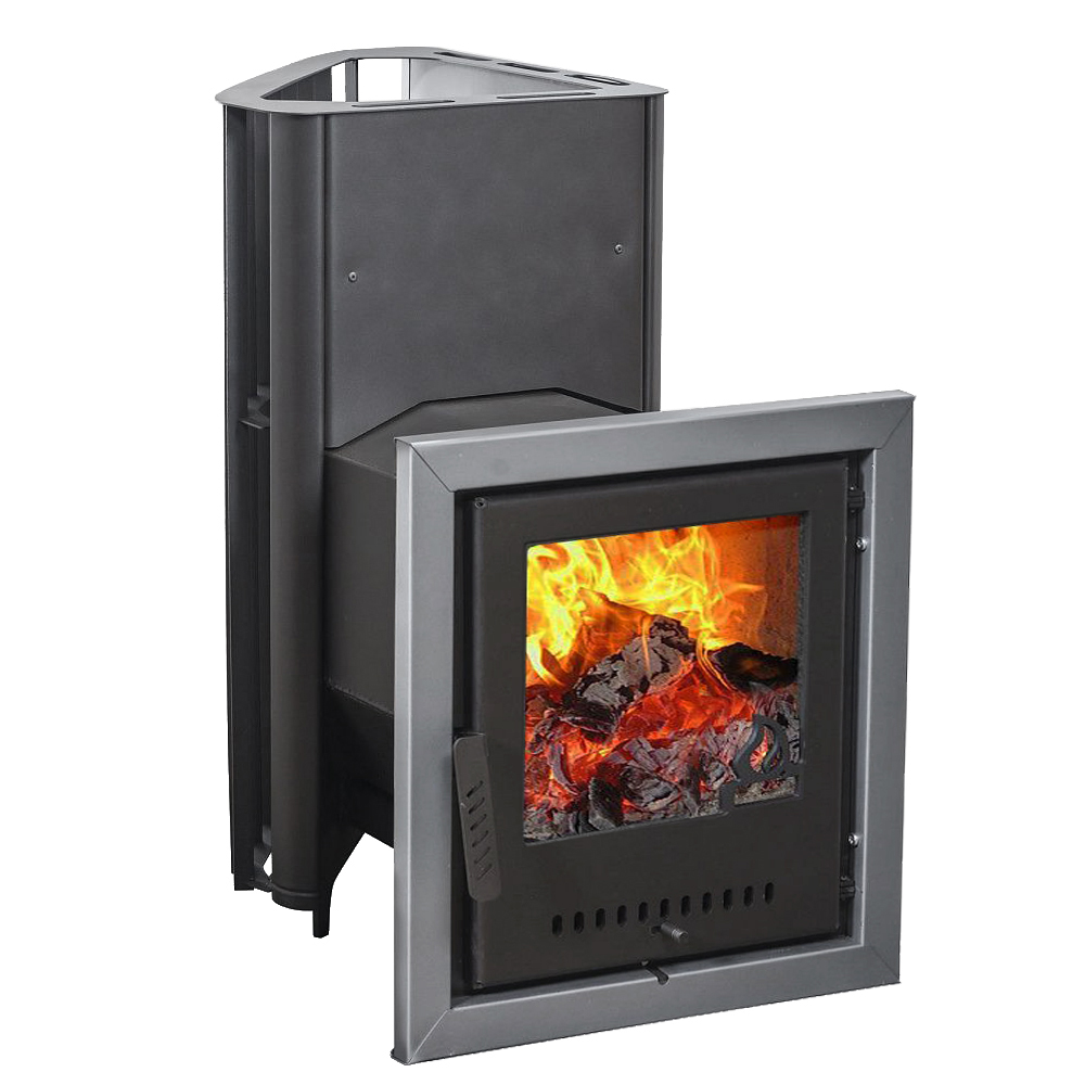 Печь для бани Варвара Бермуда угловая правая c выносной топкой 300 мм дверка со стеклом, парная 6 – 12 м³