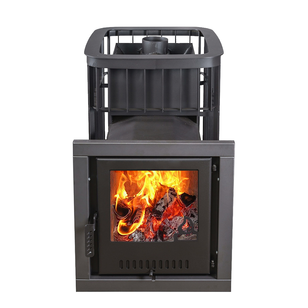 Печь для бани Варвара Каменка мини с выносной топкой 284 мм дверка со стеклом, парная 6 – 12 м³