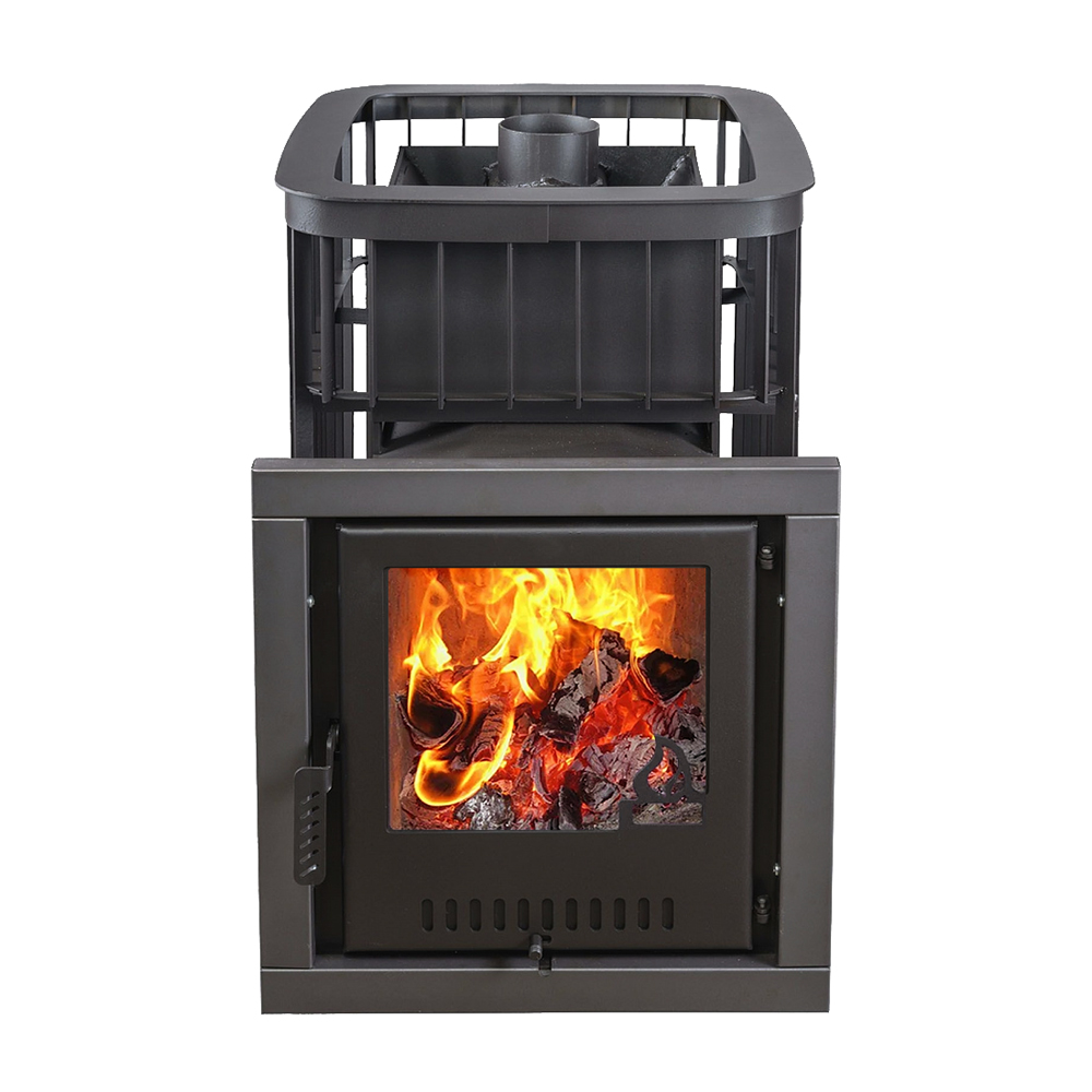 Печь для бани Варвара Каменка мини с выносной топкой 139 мм дверка со стеклом, парная 6 – 12 м³