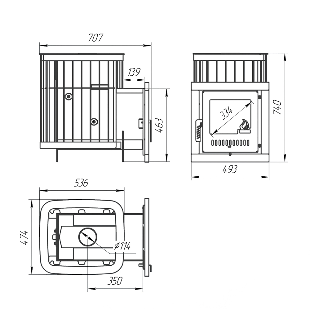 Печь для бани Варвара Каменка мини с выносной топкой 139 мм дверка со стеклом, парная 6 – 12 м³