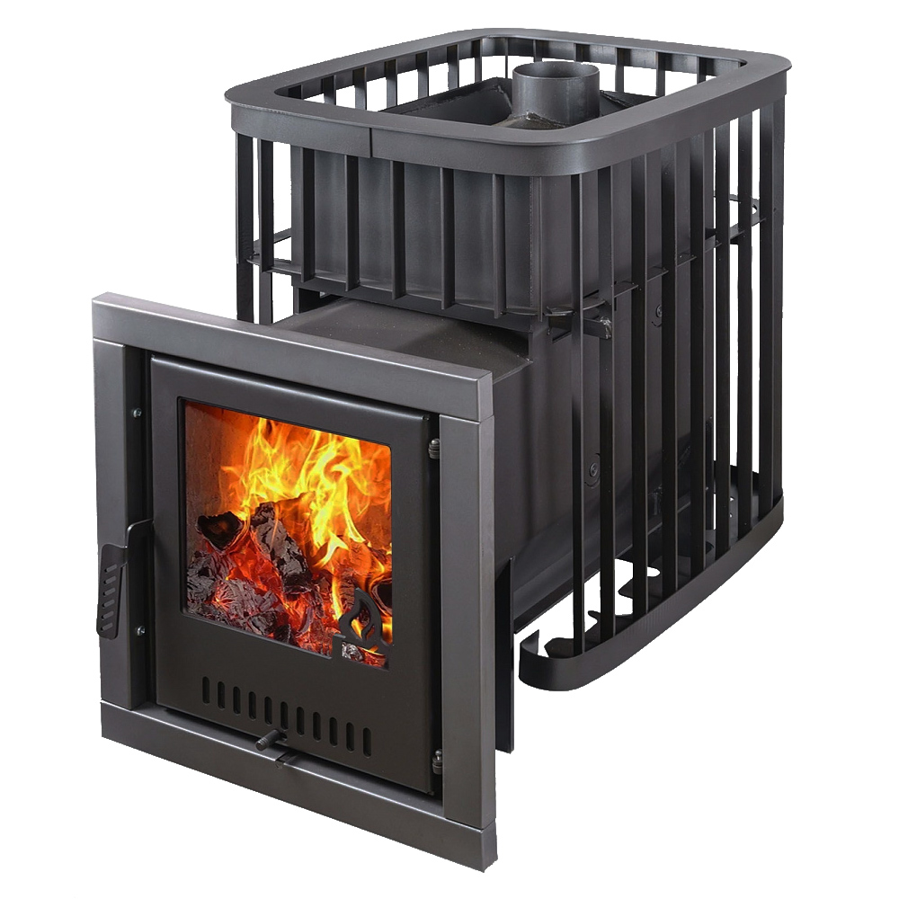 Печь для бани Варвара Каменка с выносной топкой 155 мм дверка со стеклом, парная 12 – 24 м³
