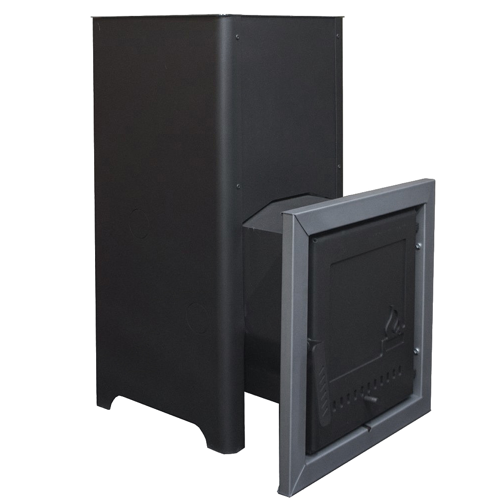 Печь для бани Варвара Пар 18  в кожухе с отверстиями с выносной топкой 225 мм дверка с заглушкой под стекло, парная 12 – 18 м³