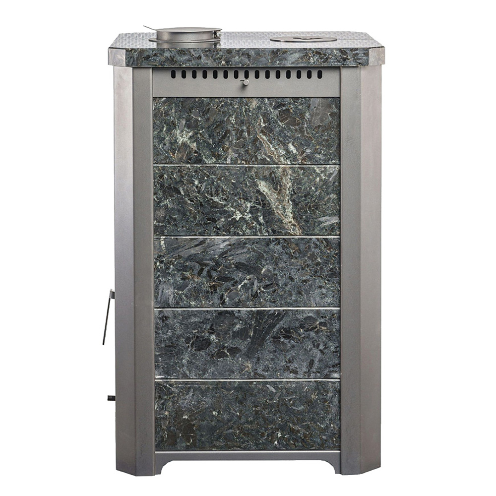 Печь для бани Варвара Сказка 24 "Дуэт" в облицовке Пироксенит без выносной топки дверка со стеклом, парная 12 – 24 м³