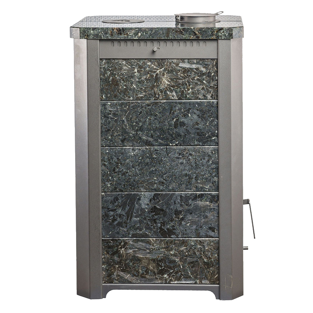 Печь для бани Варвара Сказка 24 "Дуэт" в облицовке Пироксенит без выносной топки дверка со стеклом, парная 12 – 24 м³