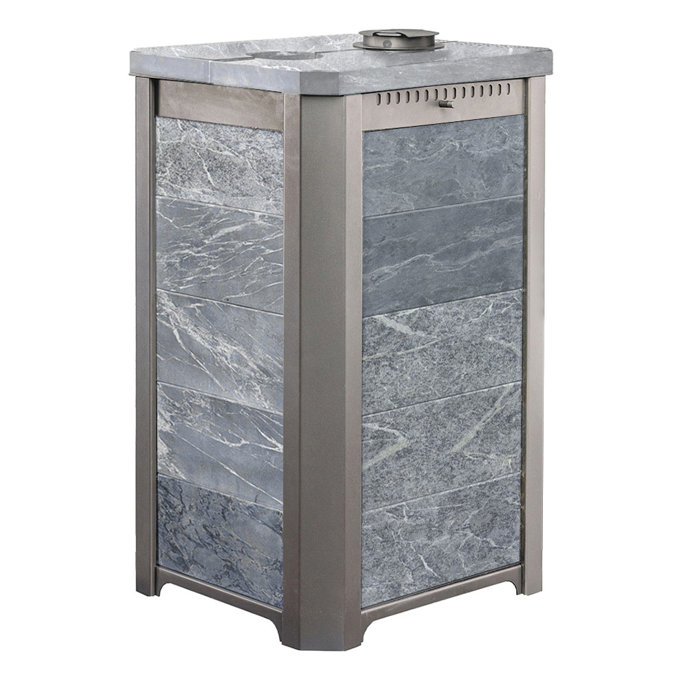 Печь для бани Варвара Сказка 24 "Дуэт" в облицовке Талькохлорит без выносной топки дверка со стеклом, парная 12 – 24 м³