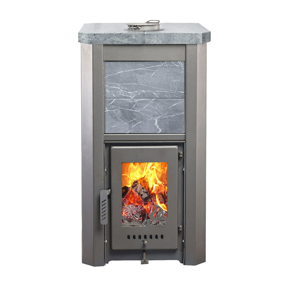 Печь для бани Варвара Сказка 24 "Дуэт" в облицовке Талькохлорит без выносной топки дверка со стеклом, парная 12 – 24 м³