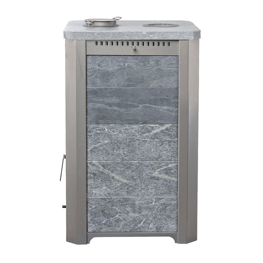 Печь для бани Варвара Сказка 24 "Дуэт" в облицовке Талькохлорит без выносной топки дверка со стеклом, парная 12 – 24 м³