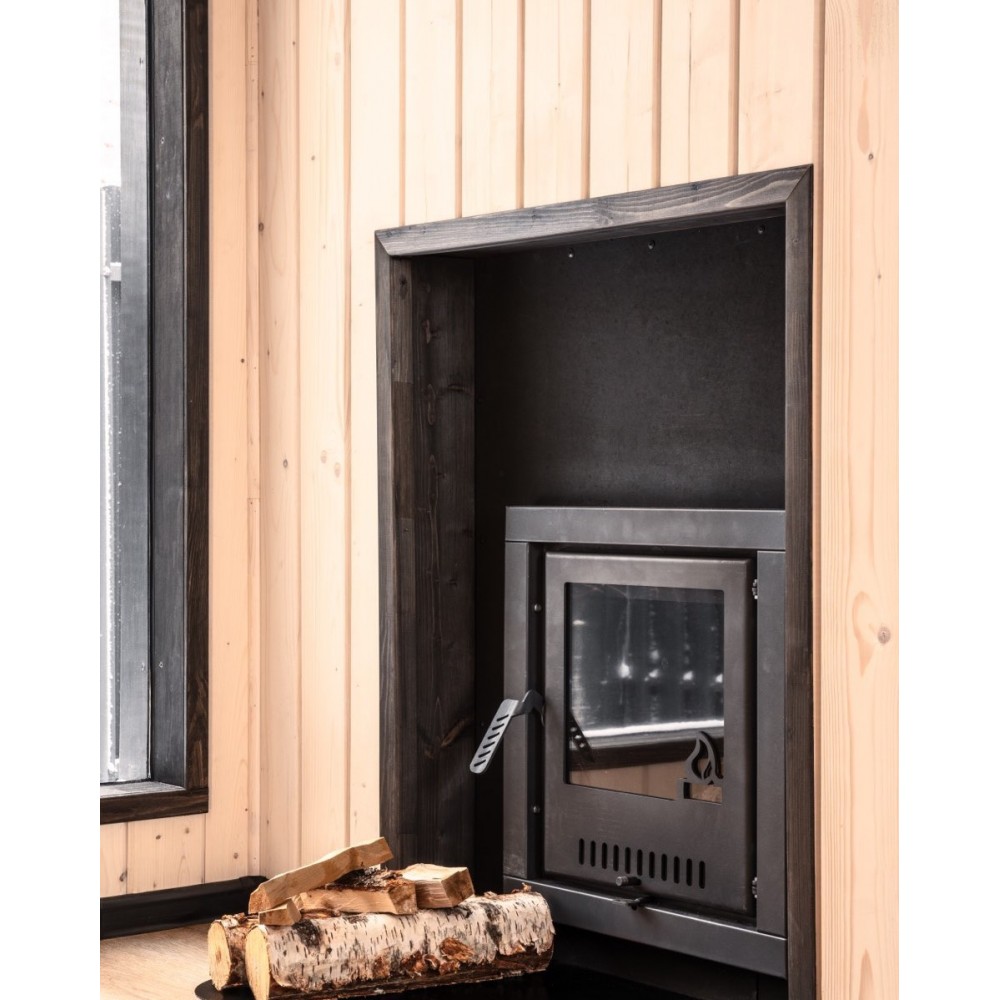 Печь для бани Варвара Сказка 24 в облицовке Пироксенит c выносной топкой 166 мм дверка со стеклом, парная 12 – 24 м³