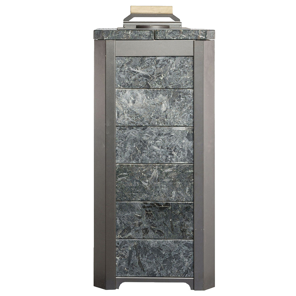 Печь для бани Варвара ТЕРМА Сказка 28 в облицовке Пироксенит без выносной топки дверка со стеклом, парная 16 – 28 м³