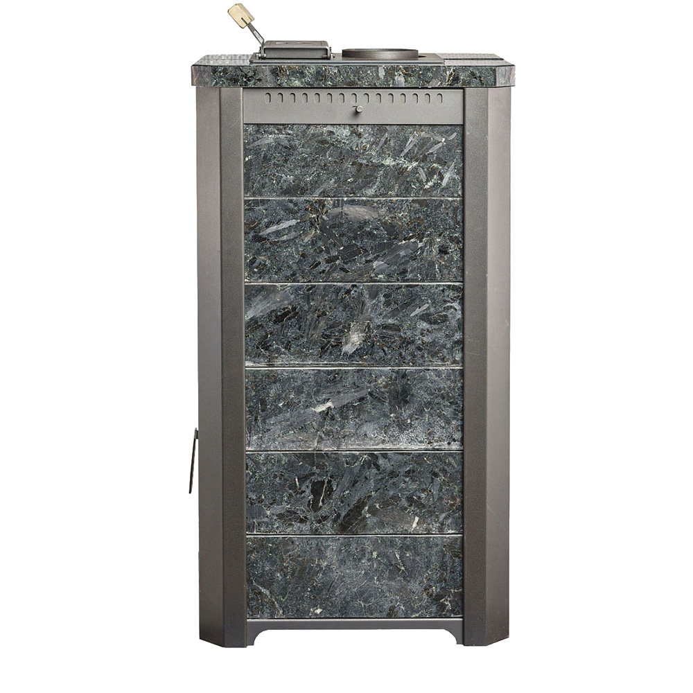 Печь для бани Варвара ТЕРМА Сказка 28 в облицовке Пироксенит без выносной топки дверка со стеклом, парная 16 – 28 м³