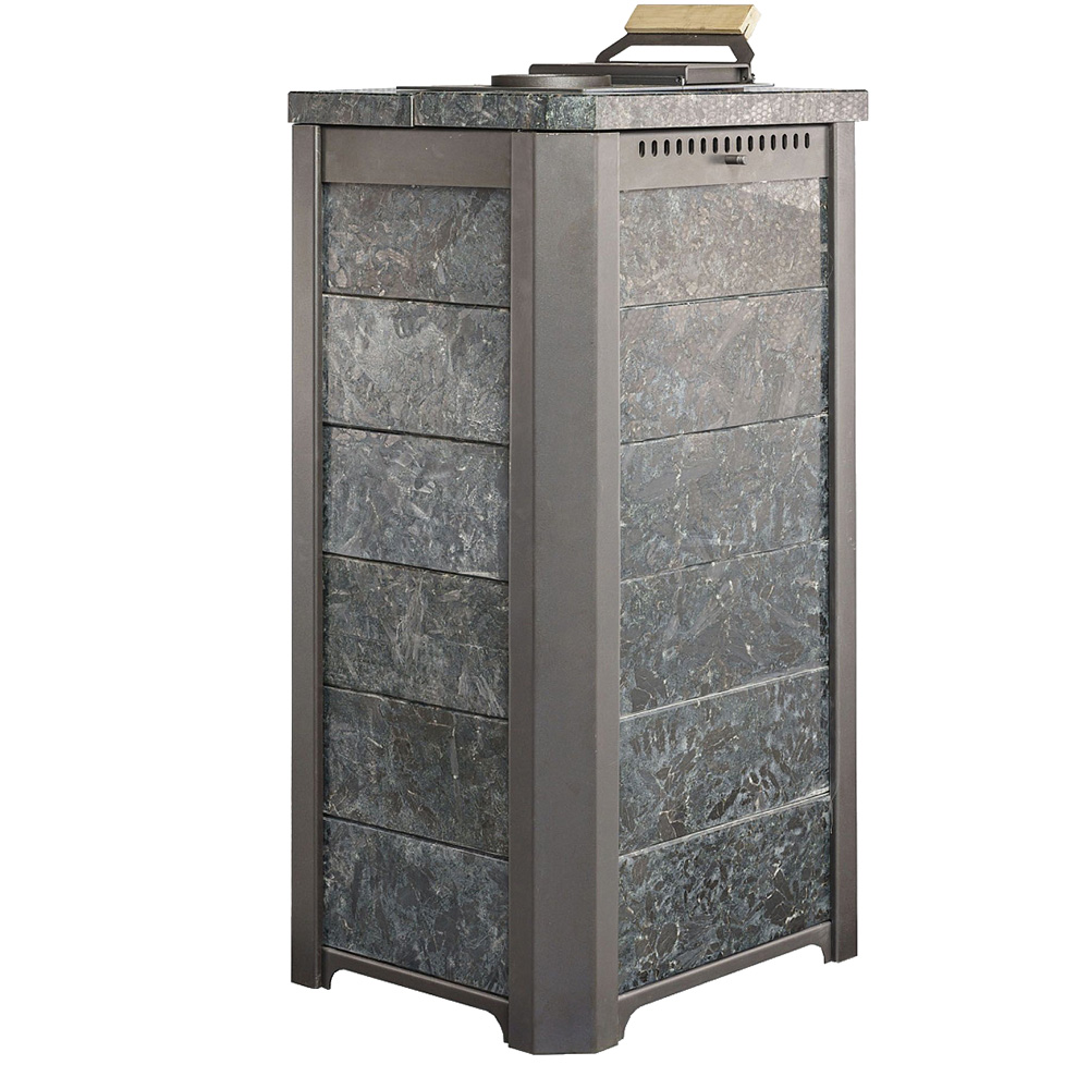 Печь для бани Варвара ТЕРМА Сказка 28 в облицовке Пироксенит без выносной топки дверка со стеклом, парная 16 – 28 м³