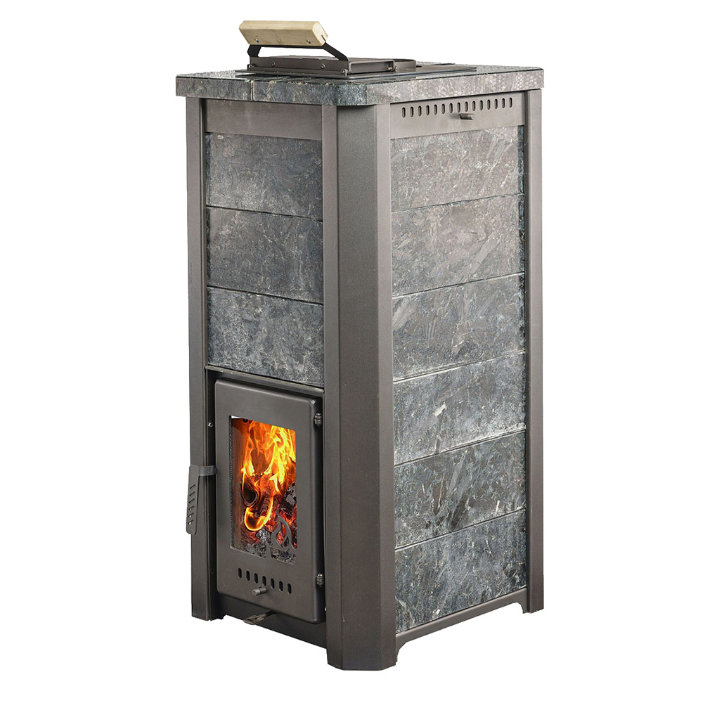 Печь для бани Варвара ТЕРМА Сказка 28 в облицовке Пироксенит без выносной топки дверка со стеклом, парная 16 – 28 м³