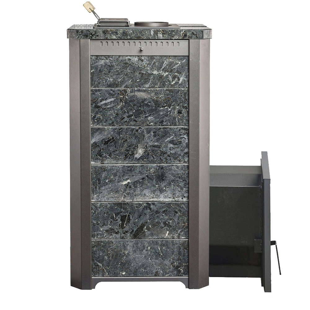 Печь для бани Варвара ТЕРМА Сказка 28 в облицовке Пироксенит c выносной топкой 270 мм дверка со стеклом,, парная 16 – 28 м³