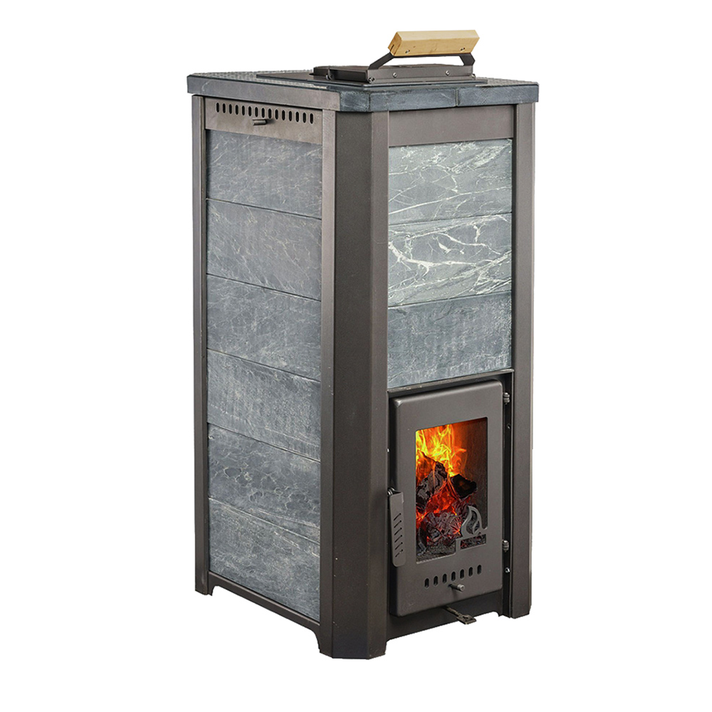 Печь для бани Варвара ТЕРМА Сказка 16 Мини в облицовке Талькохлорит без выносной топки дверка со стеклом, парная 6 – 16 м³