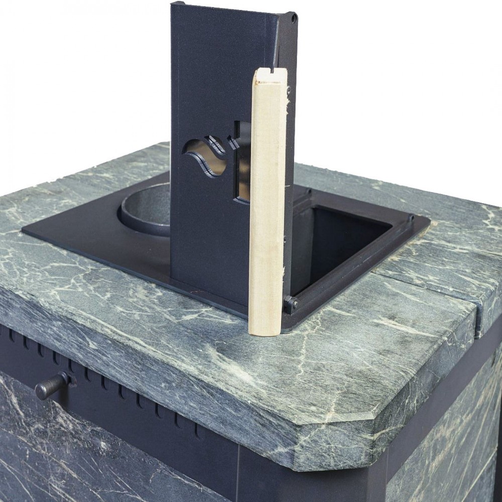 Печь для бани Варвара ТЕРМА Сказка 28 в облицовке Пироксенит c выносной топкой 270 мм дверка со стеклом,, парная 16 – 28 м³