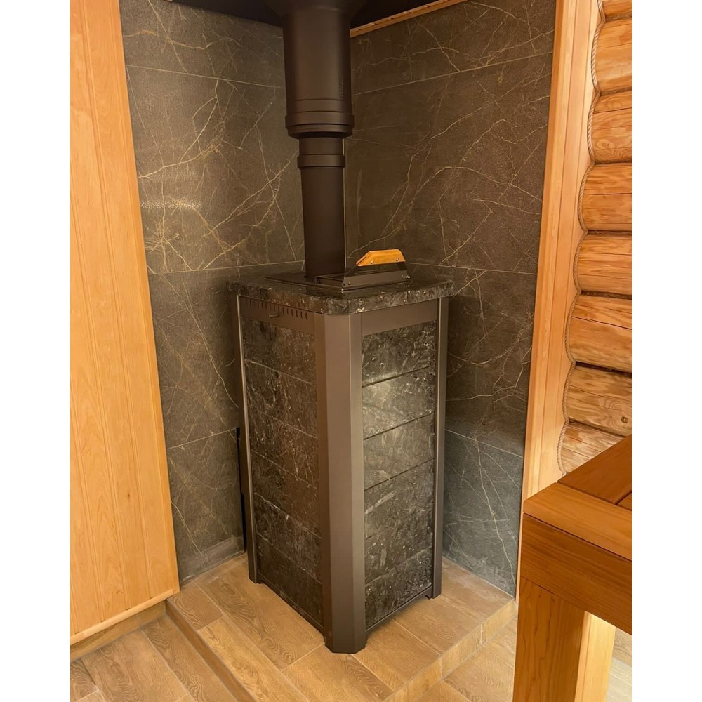 Печь для бани Варвара ТЕРМА Сказка 28 в облицовке Пироксенит c выносной топкой 270 мм дверка со стеклом,, парная 16 – 28 м³