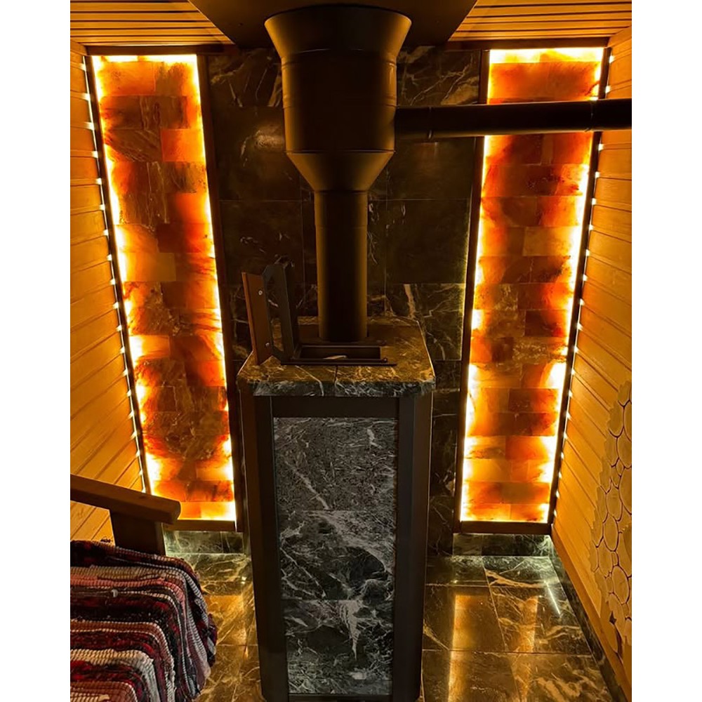 Печь для бани Варвара ТЕРМА Сказка 28 в облицовке Пироксенит c выносной топкой 270 мм дверка со стеклом,, парная 16 – 28 м³