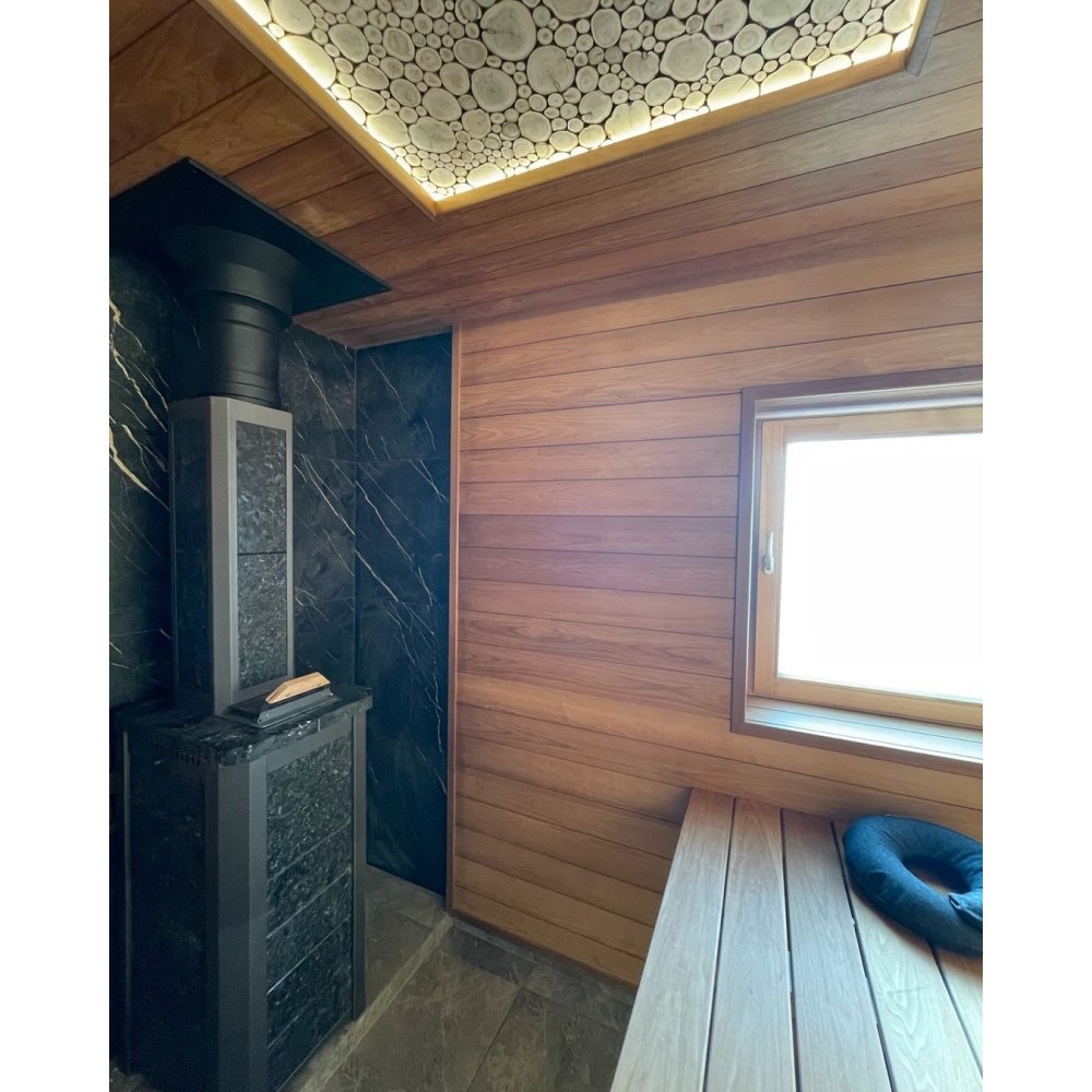 Печь для бани Варвара ТЕРМА Сказка 28 в облицовке Пироксенит c выносной топкой 270 мм дверка со стеклом,, парная 16 – 28 м³