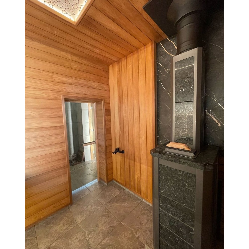 Печь для бани Варвара ТЕРМА Сказка 28 в облицовке Пироксенит c выносной топкой 270 мм дверка со стеклом,, парная 16 – 28 м³