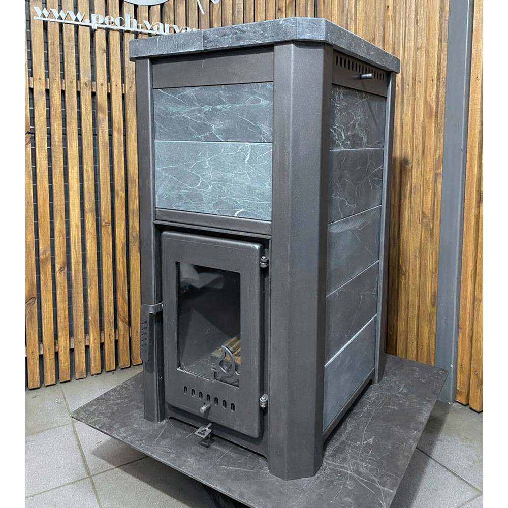 Печь для бани Варвара ТЕРМА Сказка 16 Мини в облицовке Талькохлорит без выносной топки дверка со стеклом, парная 6 – 16 м³