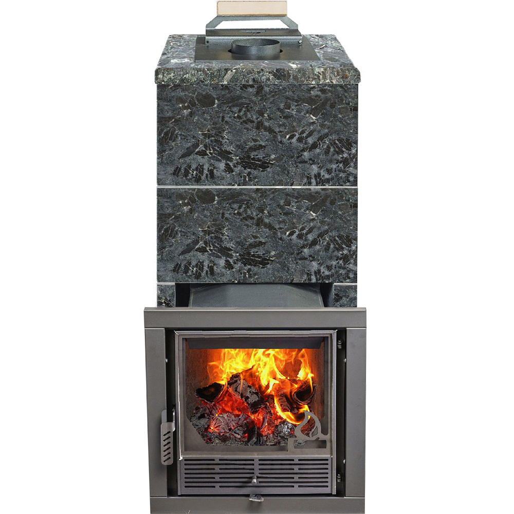 Печь для бани Варвара ТЕРМА Элегант в облицовке Пироксенит c выносной топкой 340 мм дверка со стеклом, парная 16 – 28 м³