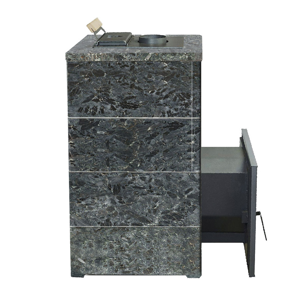 Печь для бани Варвара ТЕРМА Элегант в облицовке Пироксенит c выносной топкой 240 мм дверка со стеклом, парная 16 – 28 м³