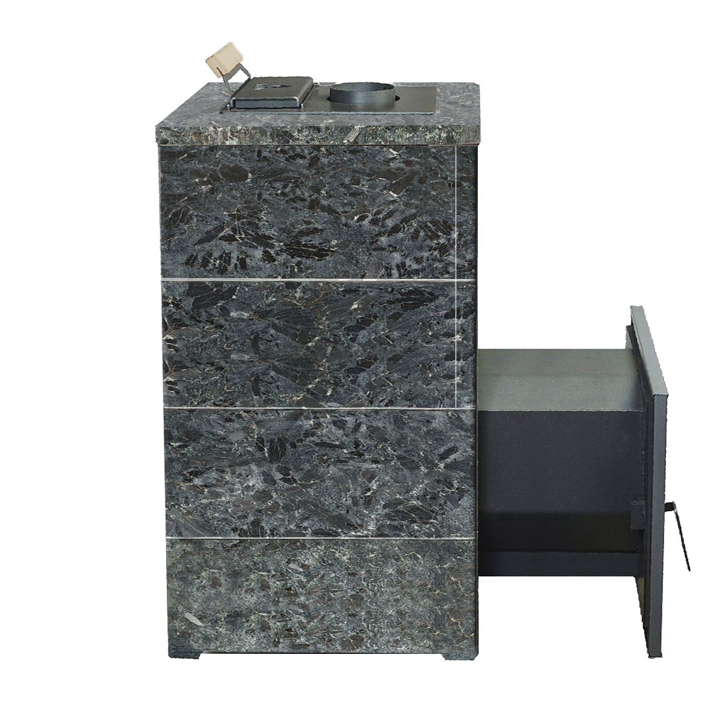 Печь для бани Варвара ТЕРМА Элегант в облицовке Пироксенит c выносной топкой 340 мм дверка со стеклом, парная 16 – 28 м³