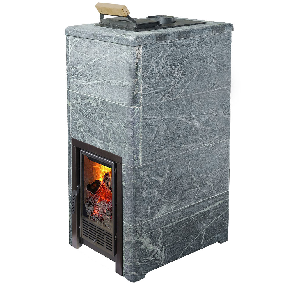 Печь для бани Варвара ТЕРМА Элегант в облицовке Талькохлорит без выносной топки дверка со стеклом, парная 16 – 28 м³