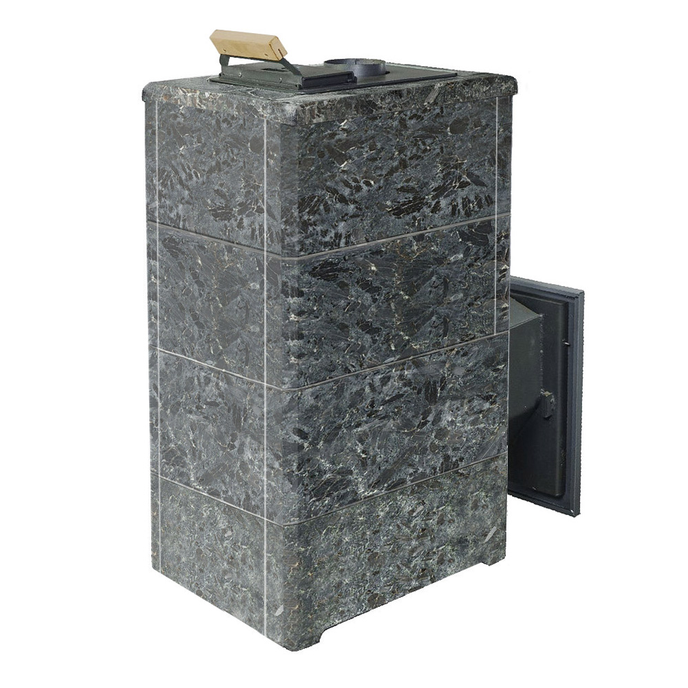 Печь для бани Варвара ТЕРМА Элегант в облицовке Пироксенит c выносной топкой 340 мм дверка со стеклом, парная 16 – 28 м³