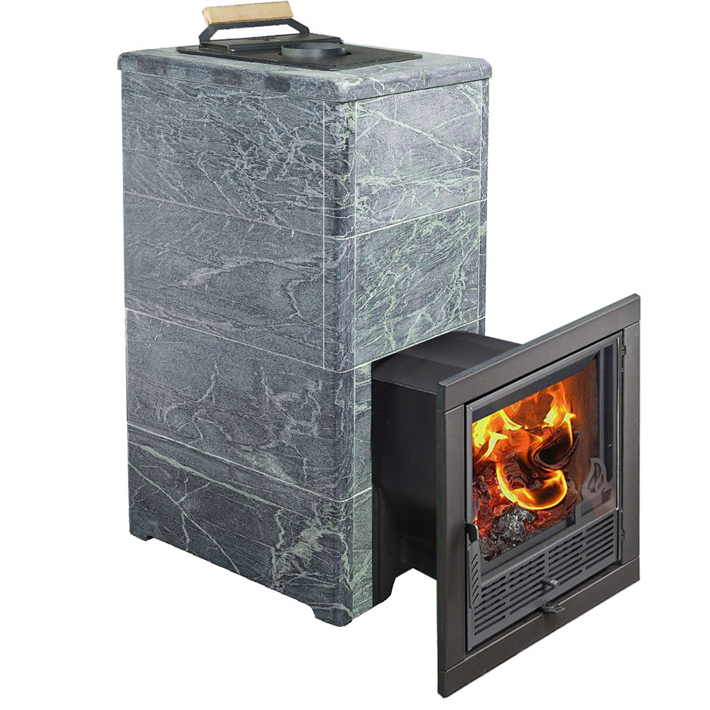 Печь для бани Варвара ТЕРМА Элегант Талькохлорит c выносной топкой 240 мм дверка со стеклом, парная 16 – 28 м³