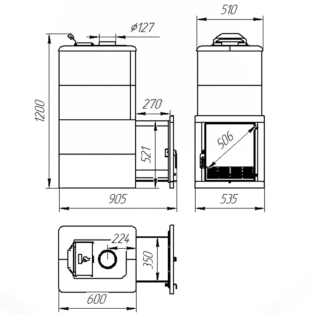 Печь для бани Варвара ТЕРМА Элегант Талькохлорит c выносной топкой 240 мм, парная 16 – 28 м³