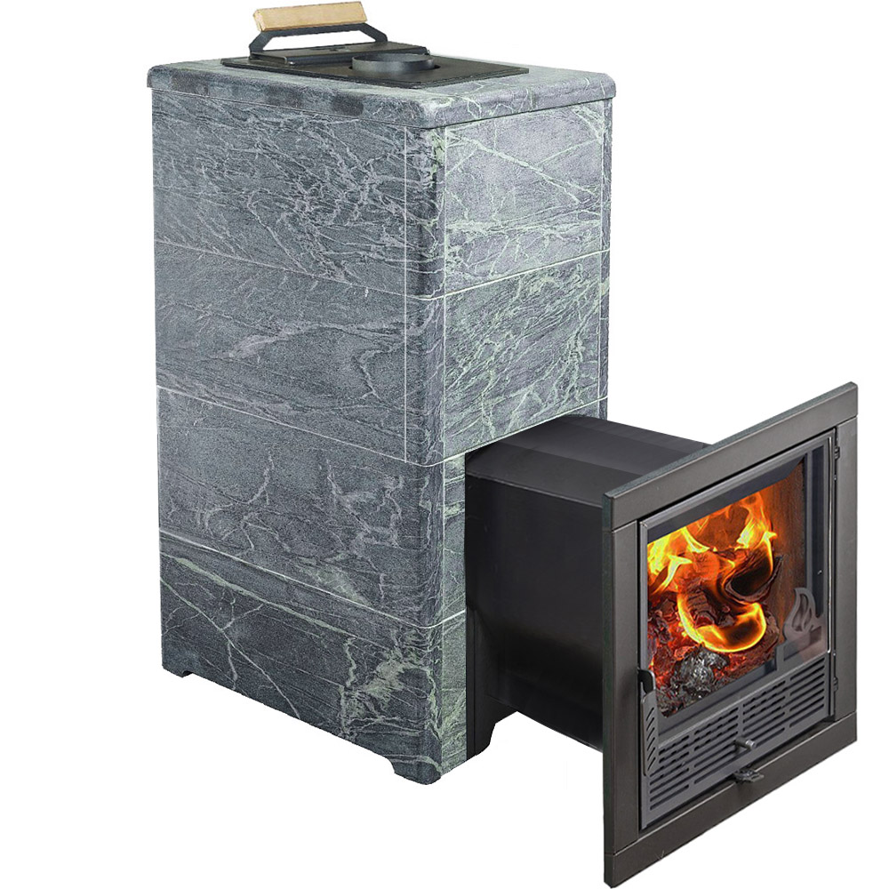 Печь для бани Варвара ТЕРМА Элегант c выносной топкой 340 мм дверка со стеклом, парная 16 – 28 м³