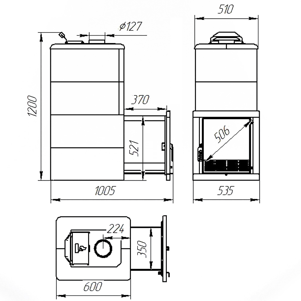Печь для бани Варвара ТЕРМА Элегант c выносной топкой 340 мм, парная 16 – 28 м³