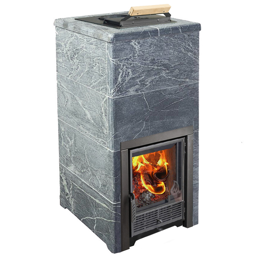 Печь для бани Варвара ТЕРМА Элегант в облицовке Талькохлорит без выносной топки дверка со стеклом, парная 16 – 28 м³