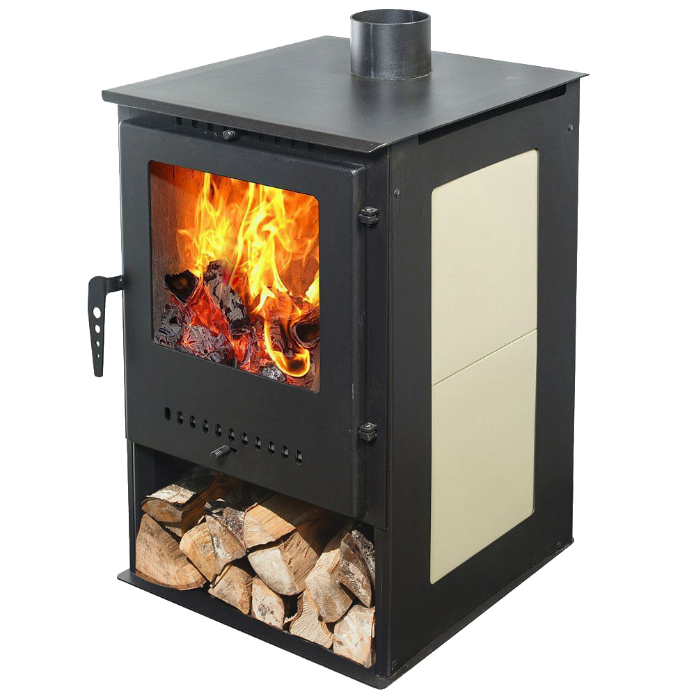 Печь-камин Гармония 105 плитка (бежевый) с опорой-дровницей