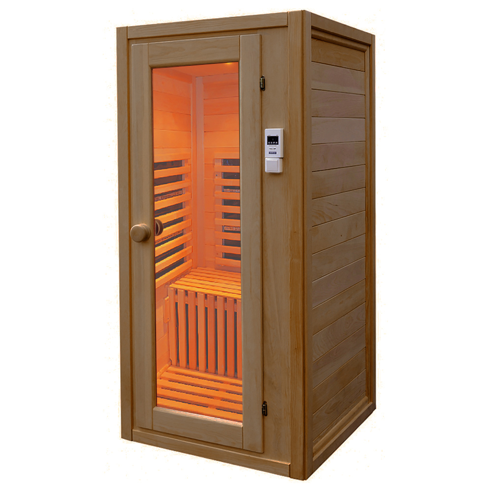 Одноместная угловая кабина из кедра с карбоновыми излучателями