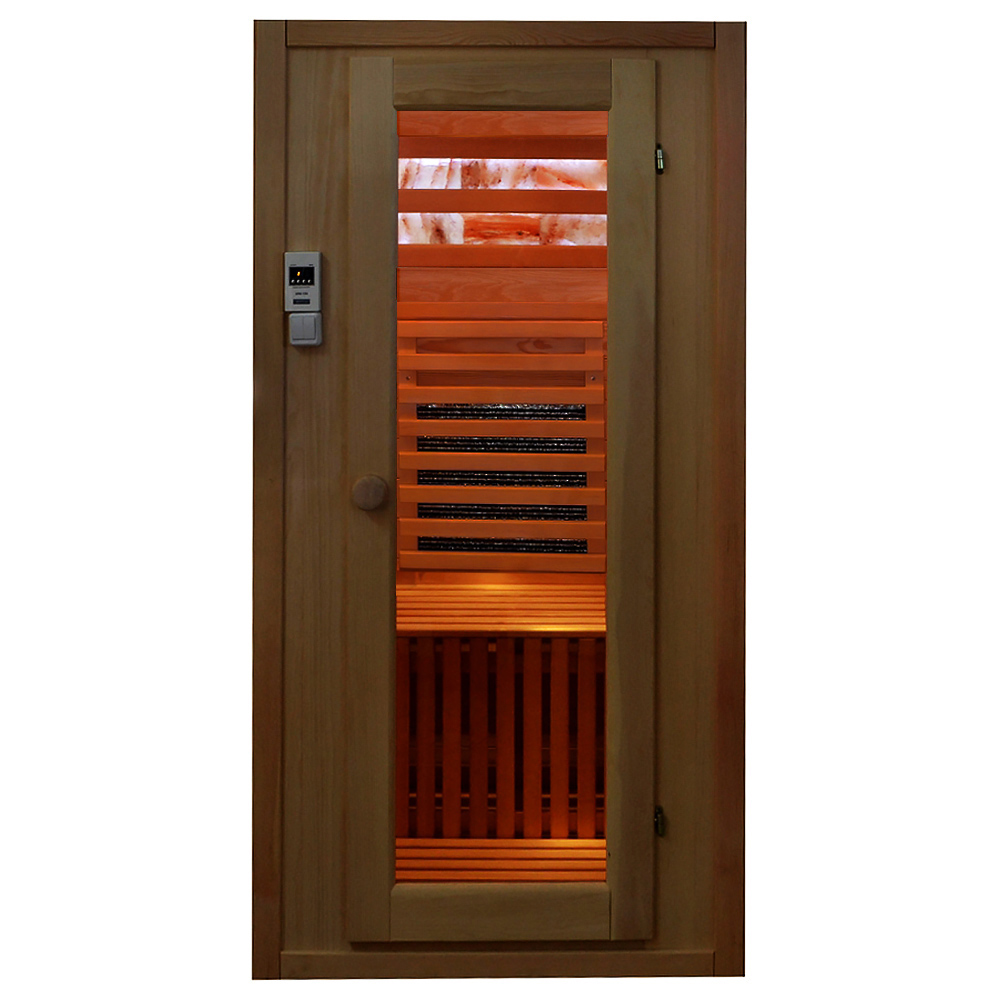 Одноместная кабина из кедра с излучателями и с соляными вставками в 2 ряда