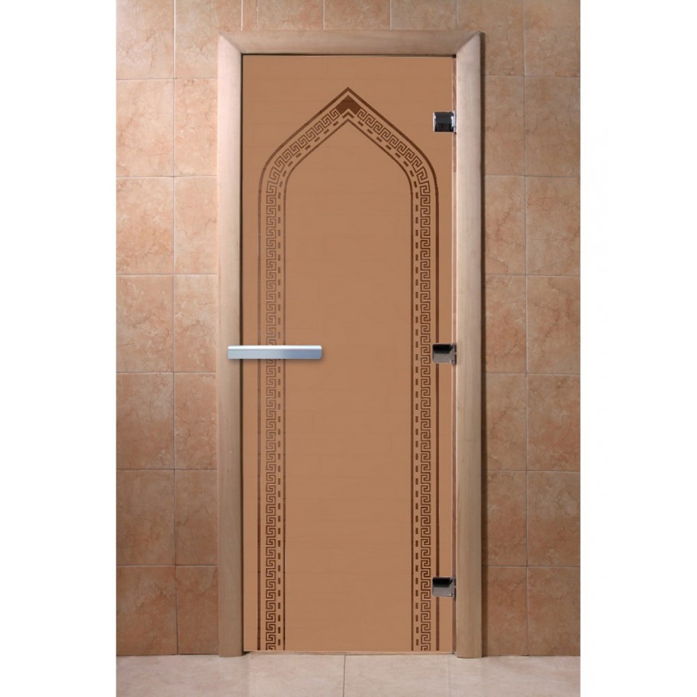 Дверь стеклянная DoorWood 700*2000 "Арка Бронза матовая" стекло бронза матовая 8 мм, коробка ольха, ручка алюминий/дерево