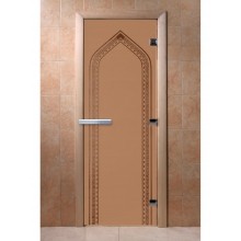 Дверь стеклянная DoorWood 700*2000 "Арка Бронза матовая" стекло бронза матовая 8 мм, коробка ольха, ручка алюминий/дерево