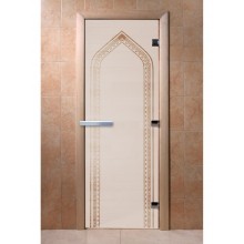 Дверь стеклянная DoorWood 700*2000 "Арка Сатин" стекло сатин матовый 8 мм, коробка ольха, ручка алюминий/дерево