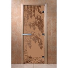 Дверь стеклянная DoorWood 900*2100 "Береза Бронза матовая" стекло бронза матовая 8 мм, коробка ольха, ручка алюминий/дерево