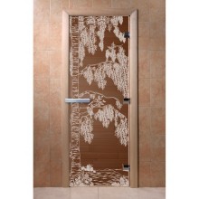 Дверь стеклянная DoorWood 900*2100 "Береза Бронза" стекло бронза прозрачная 8 мм, коробка ольха, ручка алюминий/дерево