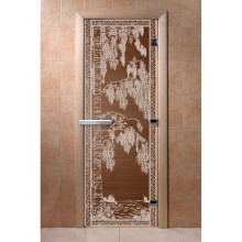 Дверь стеклянная DoorWood 800*2000 "Березка Бронза" стекло бронза прозрачная 8 мм, коробка ольха, ручка алюминий/дерево